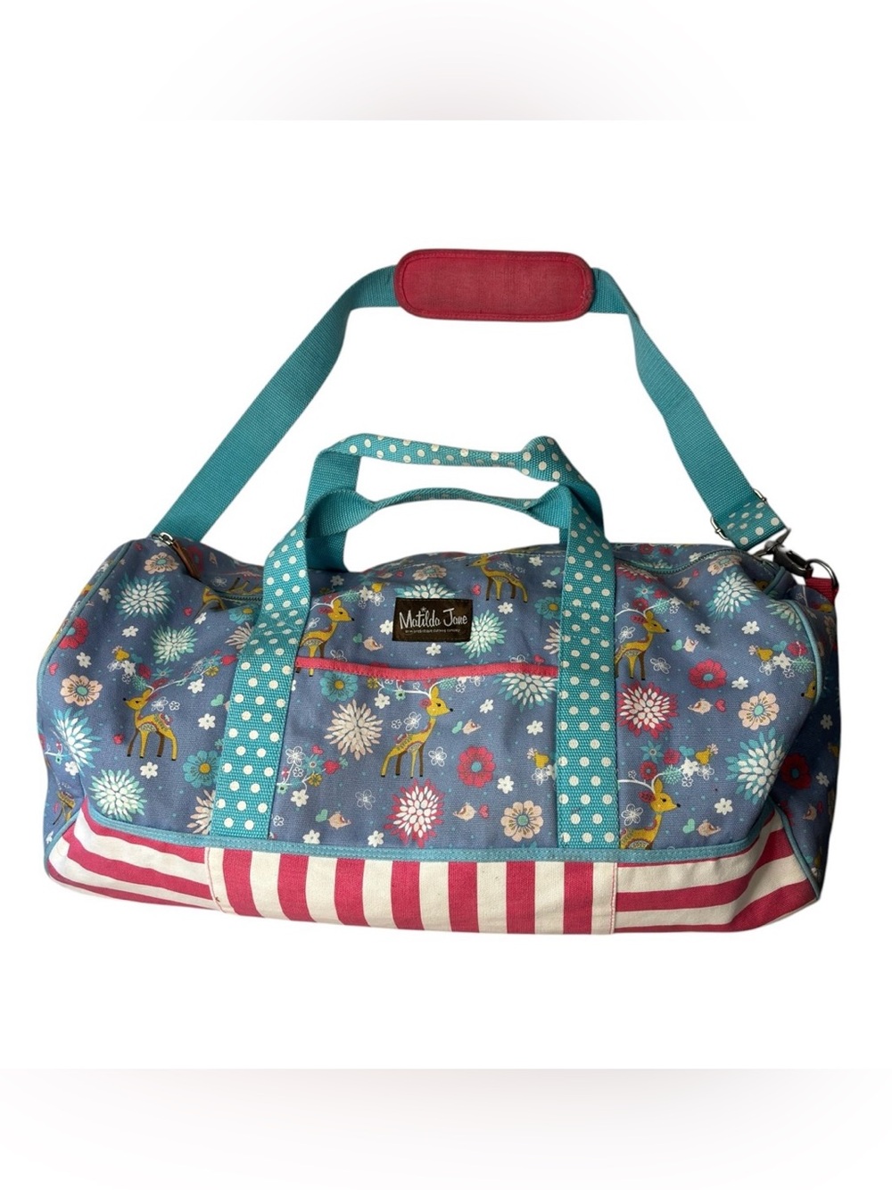 Matilda Jane Winter Fawn Weekender Duffle Bag Deer Floral Stripe Rare